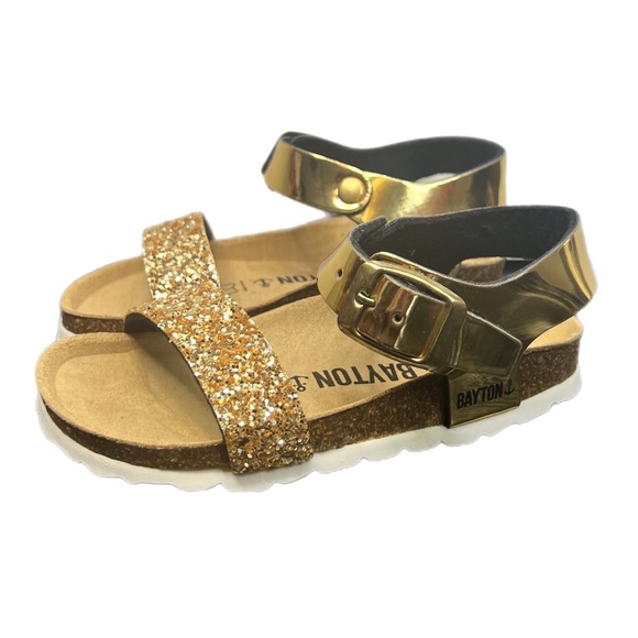 Bayton Other - Bayton Tyche Gold Glitter Cork Sole Girls Toddler Adjustable Sandals Size 8.5